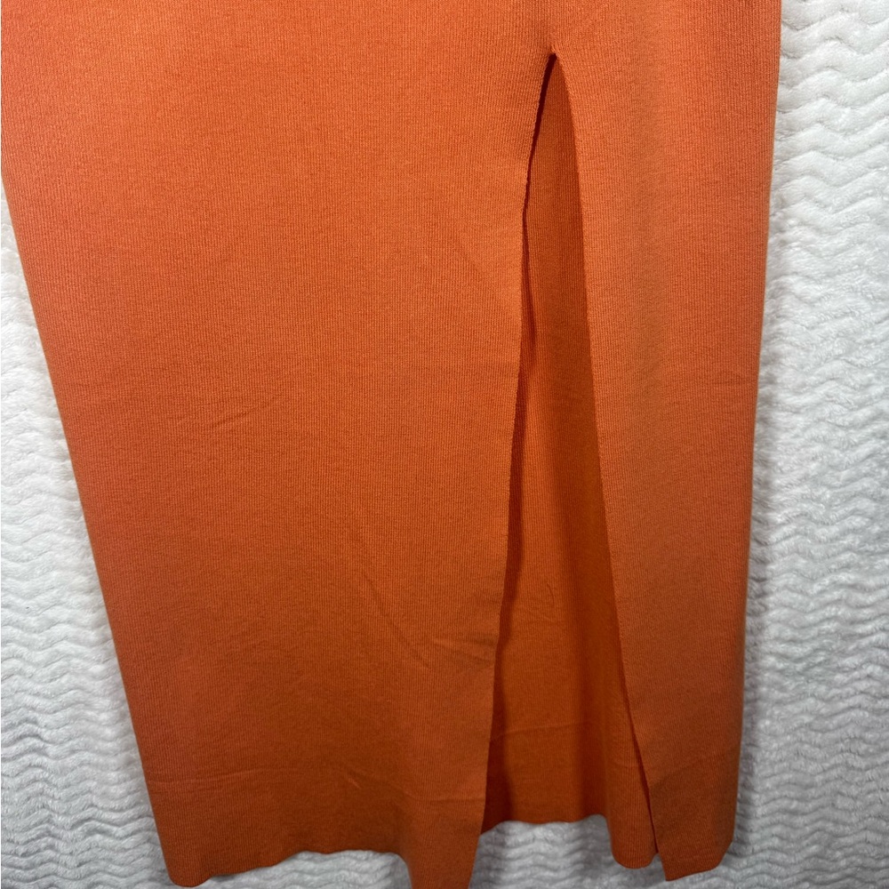 Women's Orange Knit Midi Skirt with Pink Waistband - Picture 5 of 7